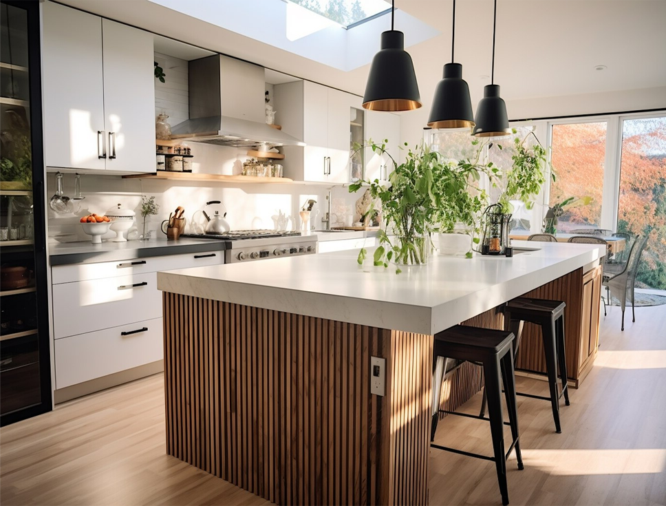 Cocina nueva moderna con isla americana